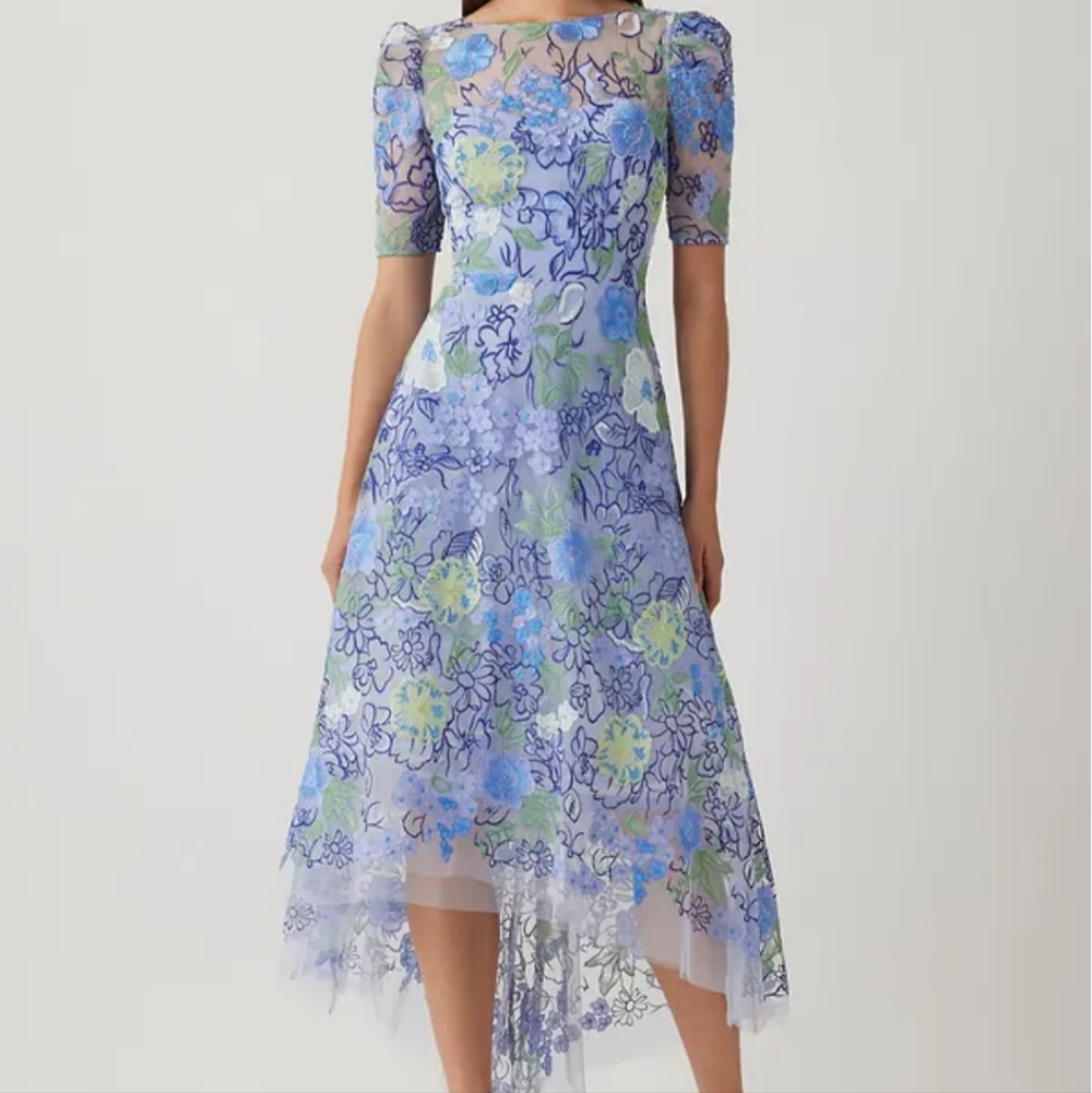 Teri Jon Spring 2026 Tulle Floral High Low Hem Dress Lavender Multi Size 8